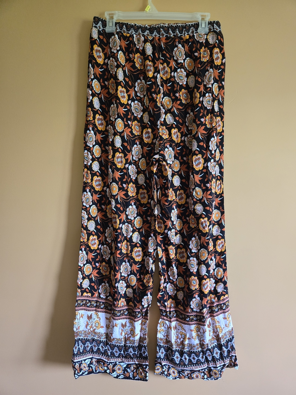 Shein Floral Wide-Leg Pants - Black & Orange